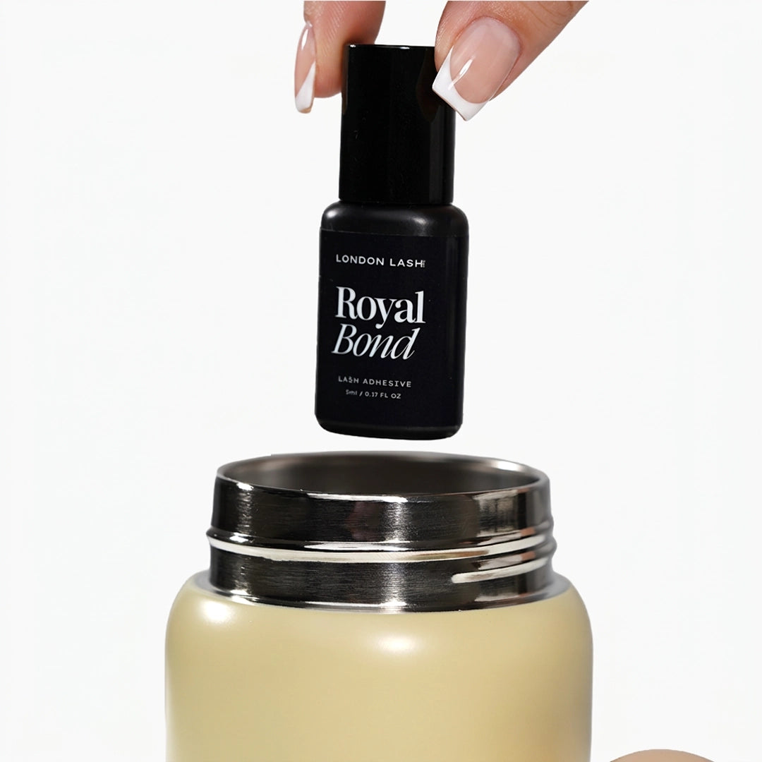 Beige Airtight Container with a beige lid on a white background, featuring 'London Lash' branding.