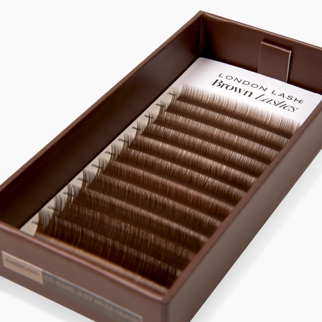 London Lash Brown Lashes in Americano shade, CC Curl 0.07 thickness