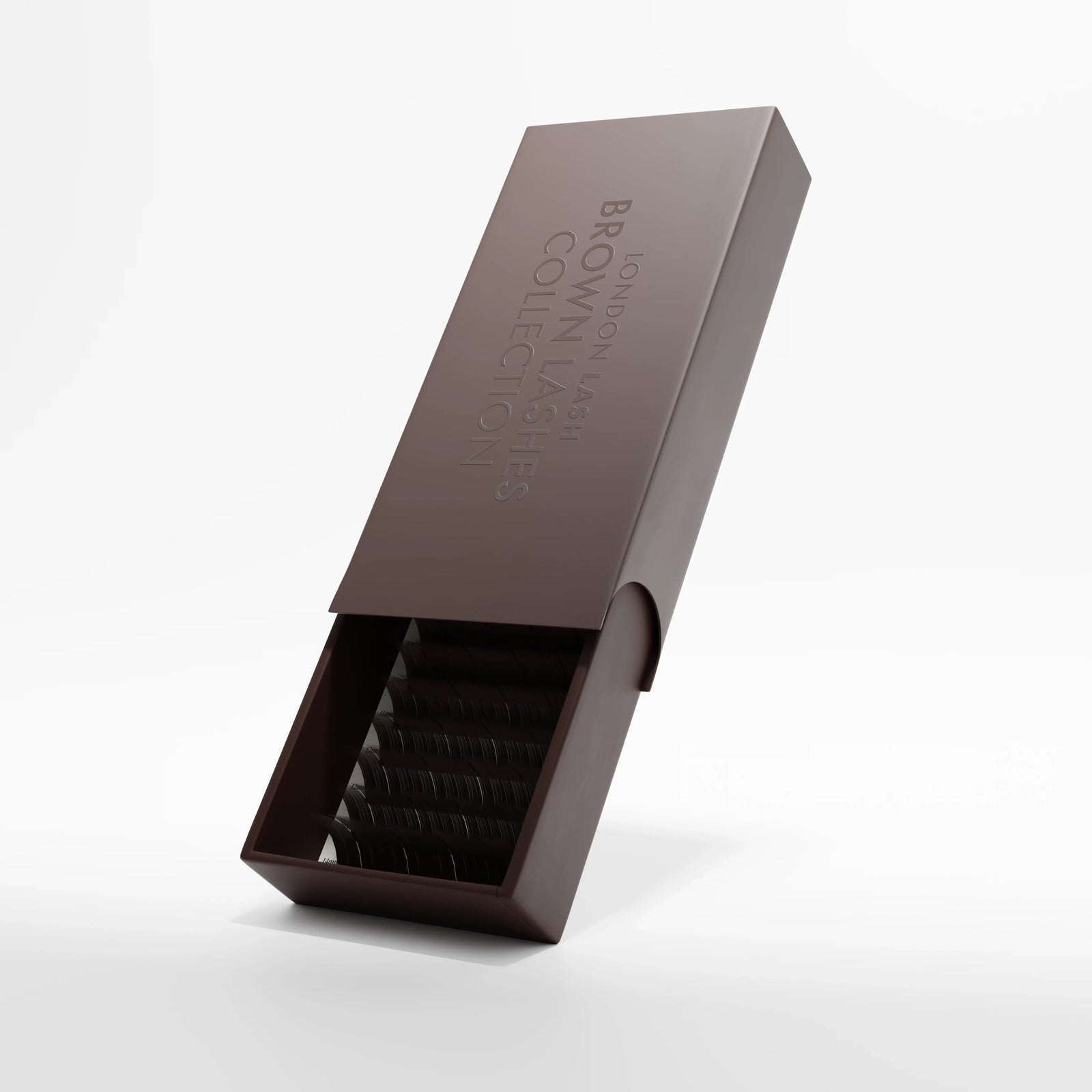 London Lash Brown Lashes Tray half opened on a white background
