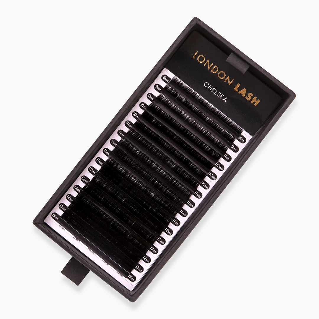 London Lash Chelsea Lashes ultra fine 0.05 thickness open tray on white background
