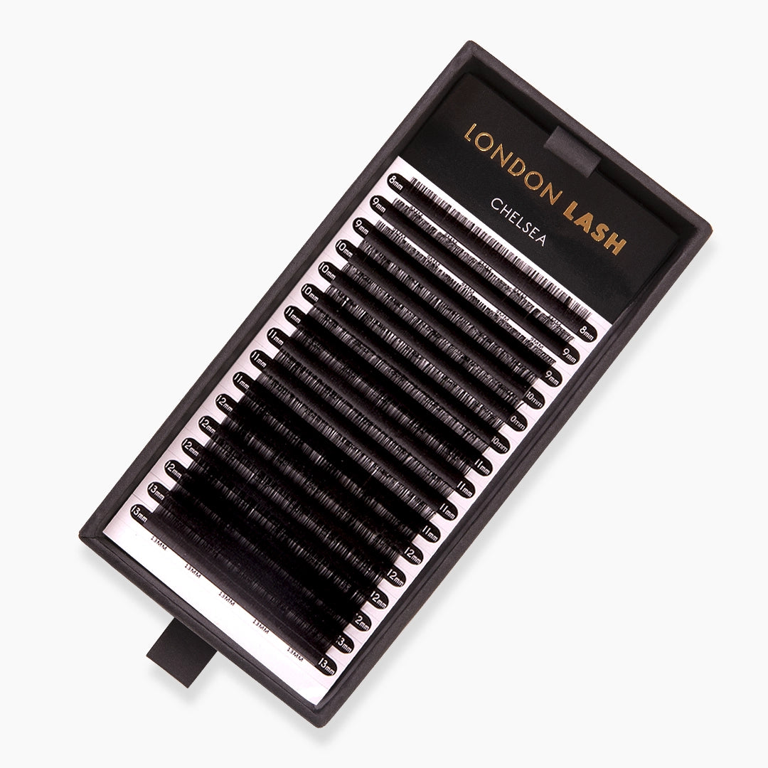 London Lash Chelsea Lashes ultra fine 0.10 thickness open tray on white background