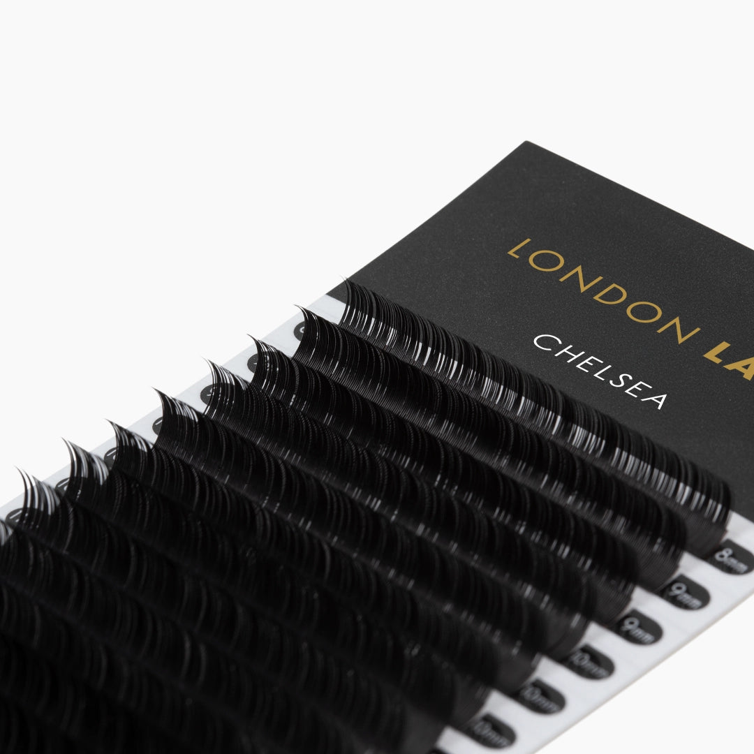 London Lash Chelsea Lashes 0.18 close up image showing fine lash texture on white background