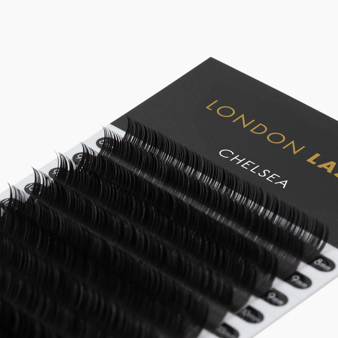 London Lash Chelsea Lashes 0.20 close up image showing fine lash texture on white background