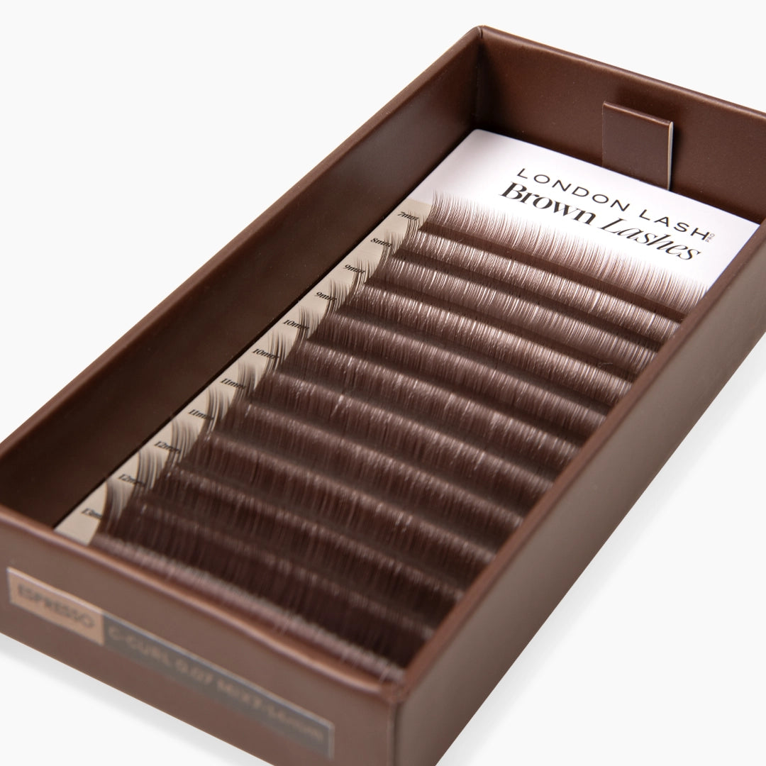 Brown eyelash extension tray by London Lash displayed on a clean white background