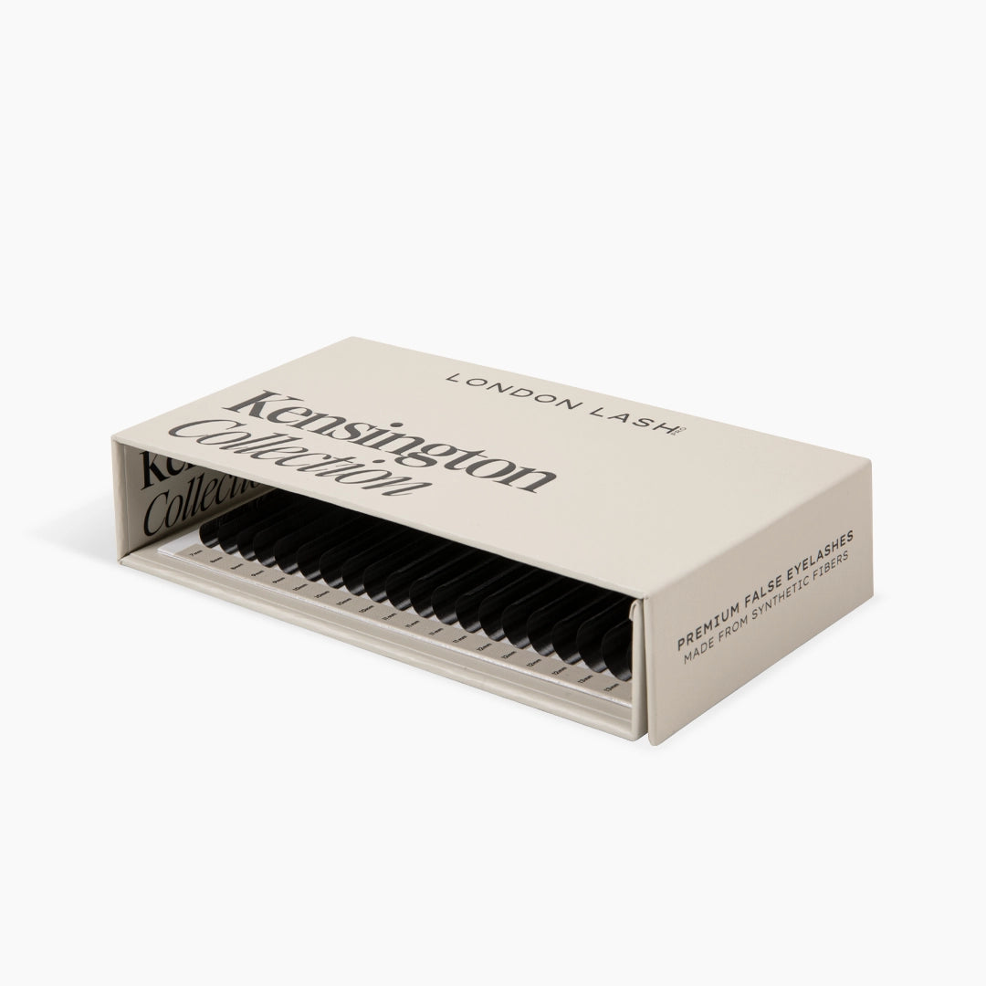 London Lash Kensington Lashes 0.085 mixed length tray with innovative flat fold packaging on white background