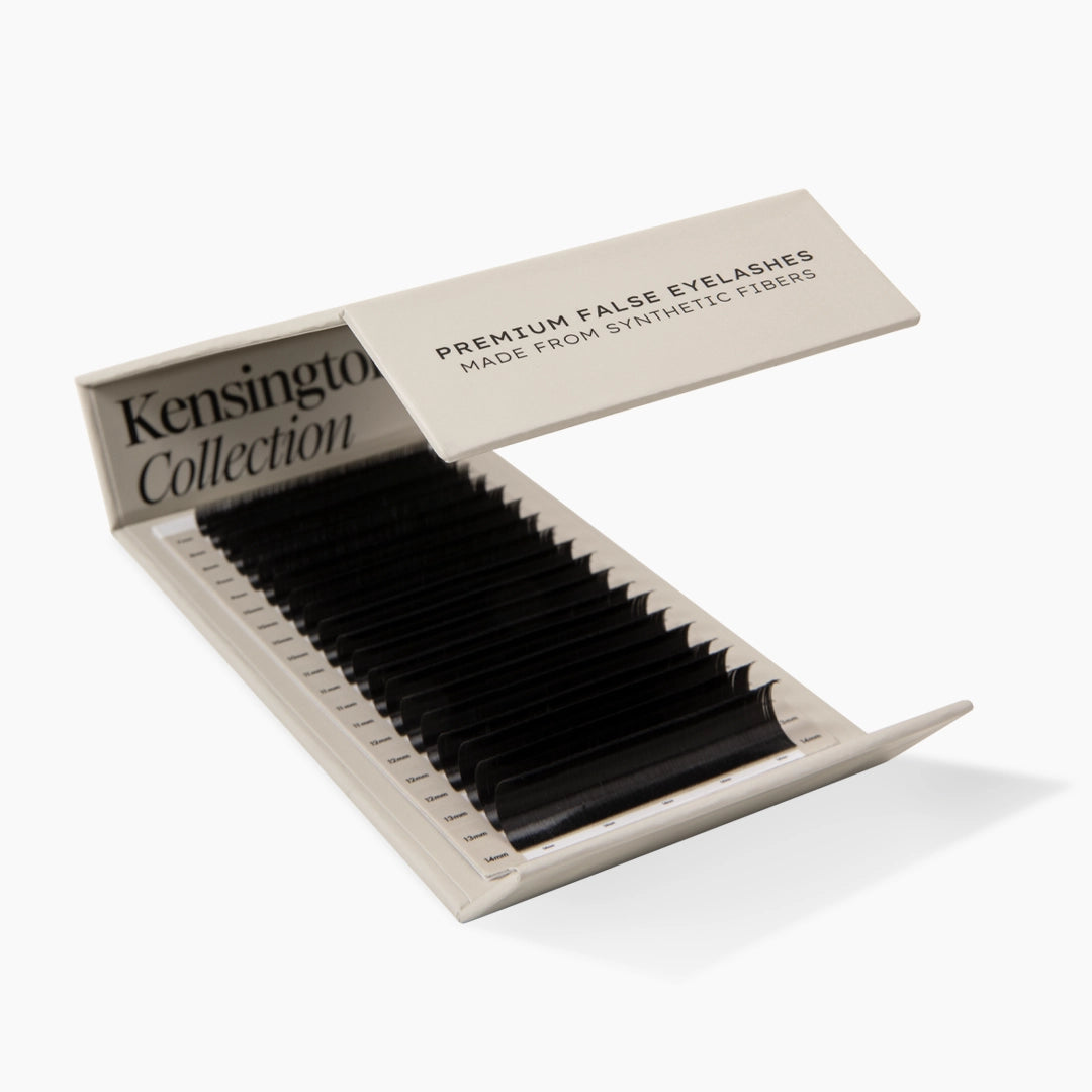 Half open London Lash Volume Kensington Lashes 0.085 tray on a white background