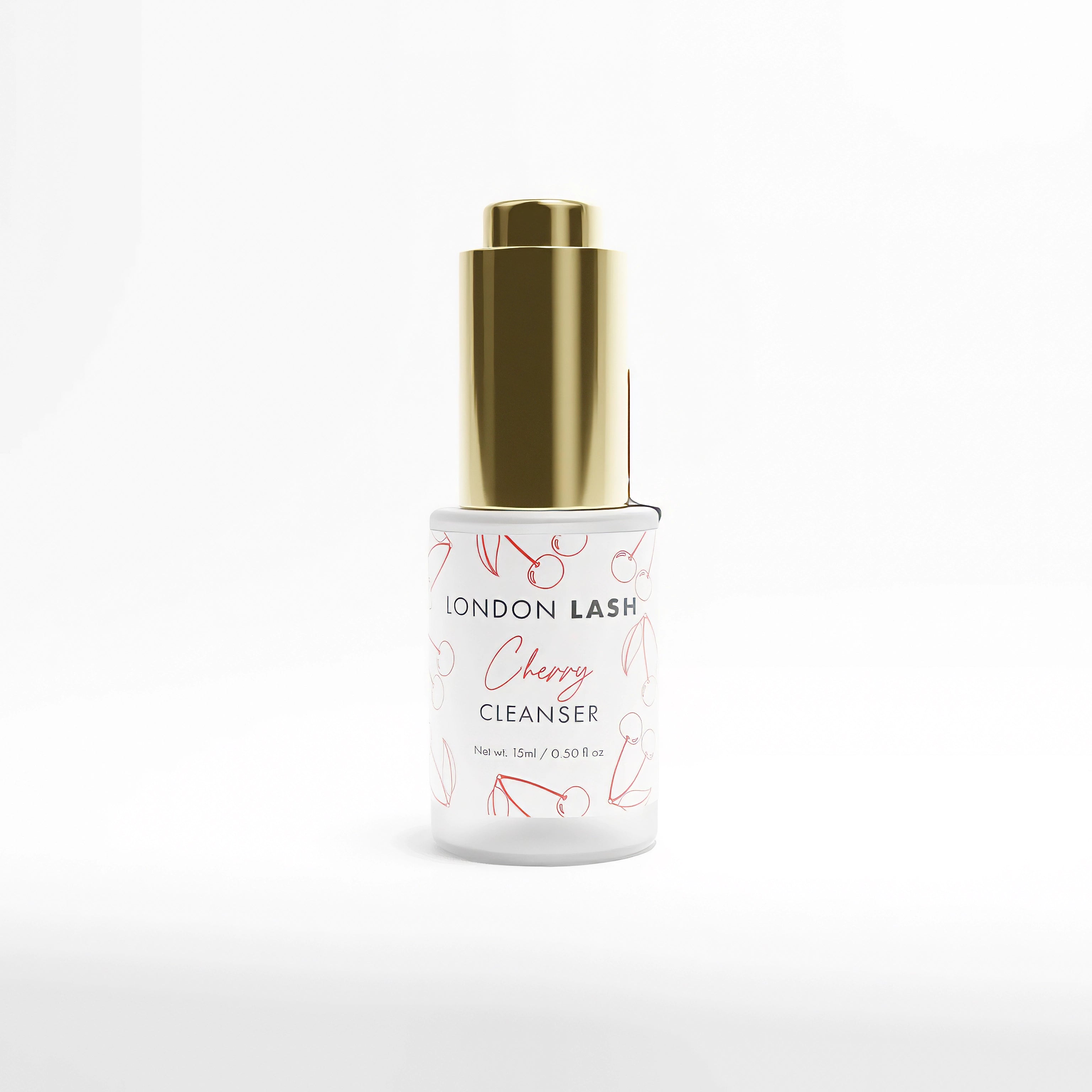 Cherry scent Lash Cleanser bottle on a white background