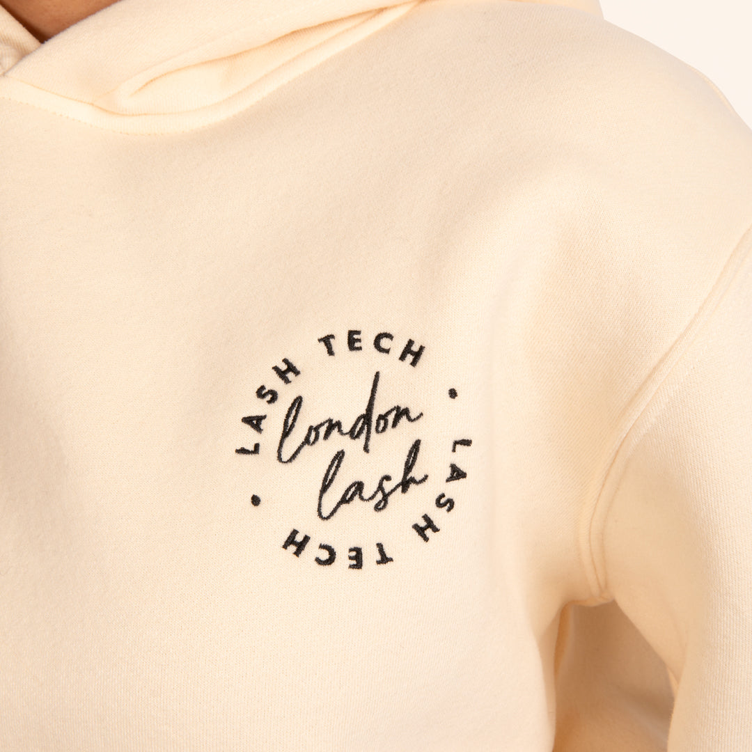 Lash technician hoodie close-up of the front graphic