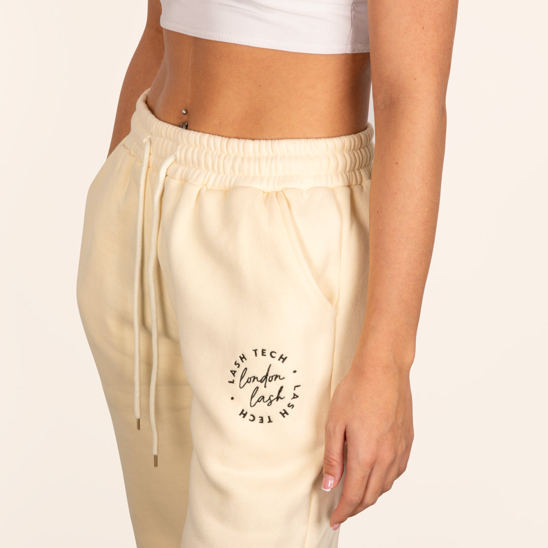 London Lash beige sweatpants for lash technicians