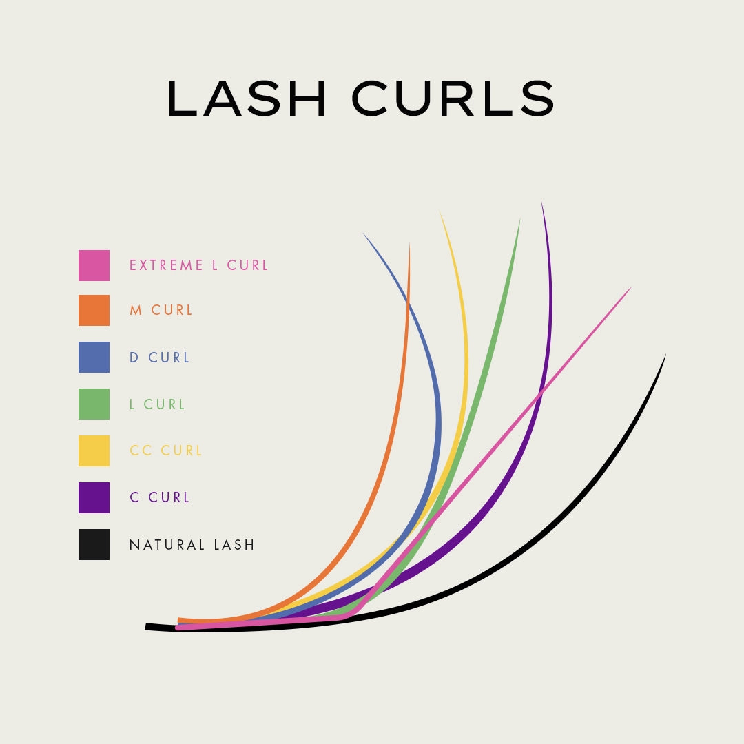 a graphic showing the different lengths curls and thicknesses available in the chelsea lash collection