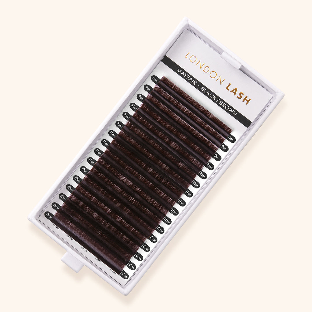 Tray of Black Brown Faux Mink Mayfair Lashes 0.05 Singles, Professional Eyelash Extensions at London Lash Australia