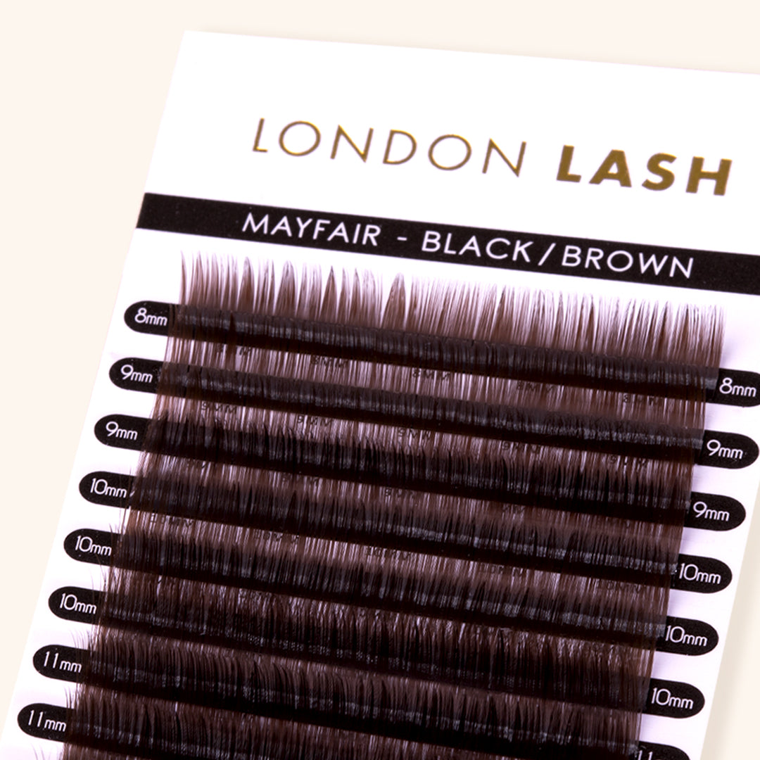 Tray of Black Brown Faux Mink Mayfair Lashes 0.05 Singles, Professional Eyelash Extensions at London Lash Australia