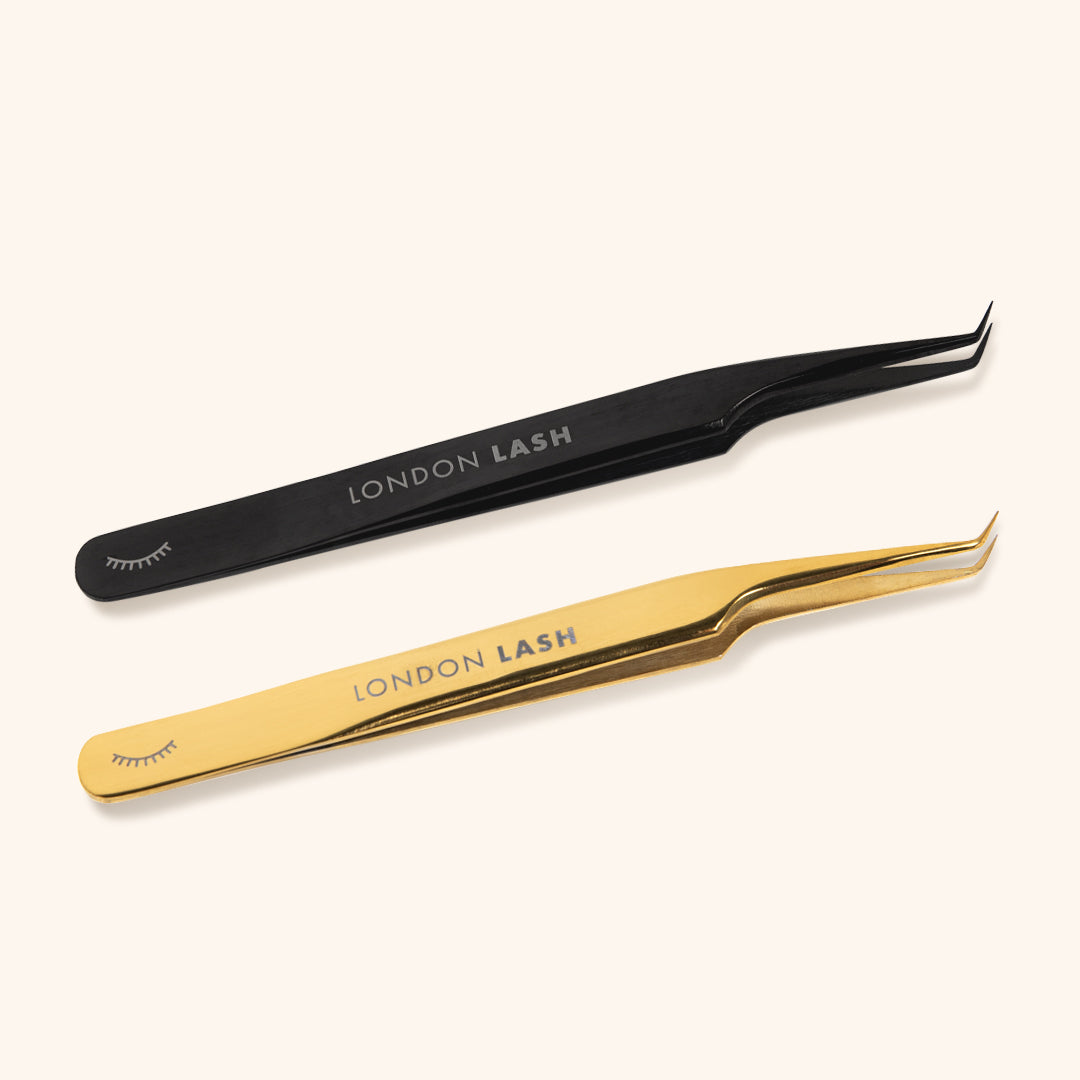 Long Slim Mega Volume Tweezers, Black and Gold, London Lash Australia