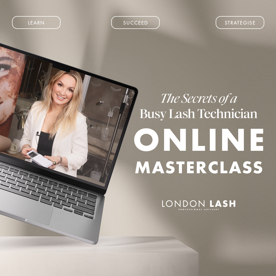 London Lash online course cover "The Secrets of a Busy Lash Technician"