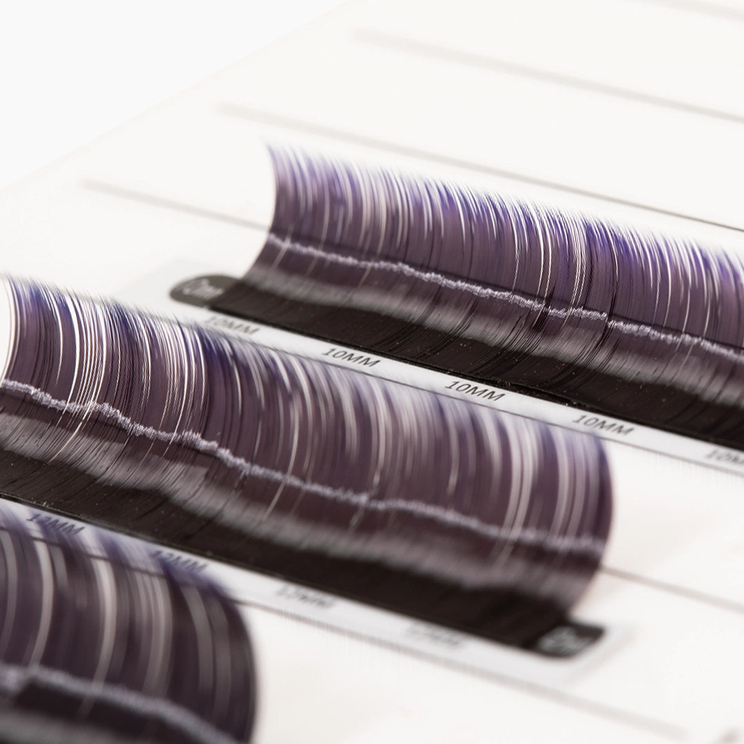 London Lash Violet Two-Tone Ombre Lashes 0.07 close up of lash strips showing ombre colour transition and curls