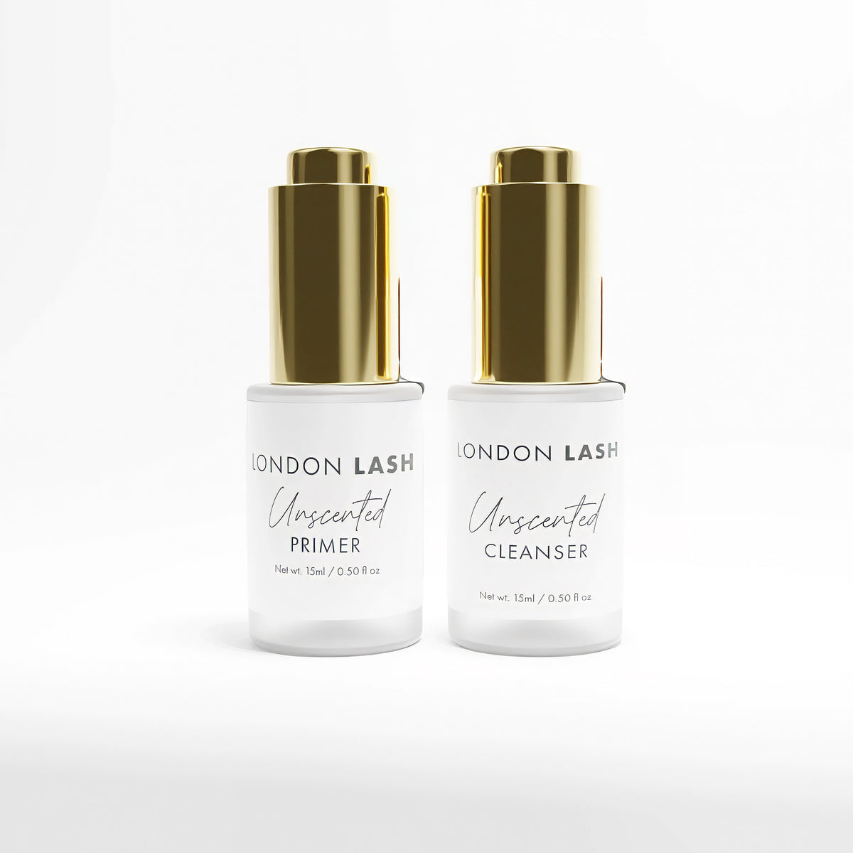 London Lash Super Prep Duo. A bottle of Eyelash Primer and Cleanser on a white background
