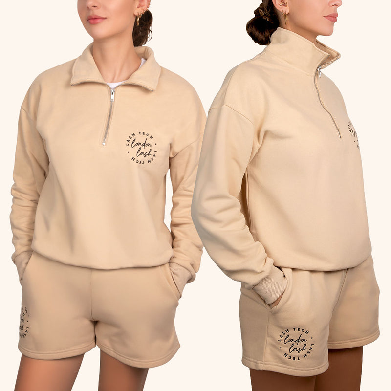 Beautiful London Lash Funnel Neck Zip Sweatshirt for Lash Technicians, Best Lash Tech Uniform