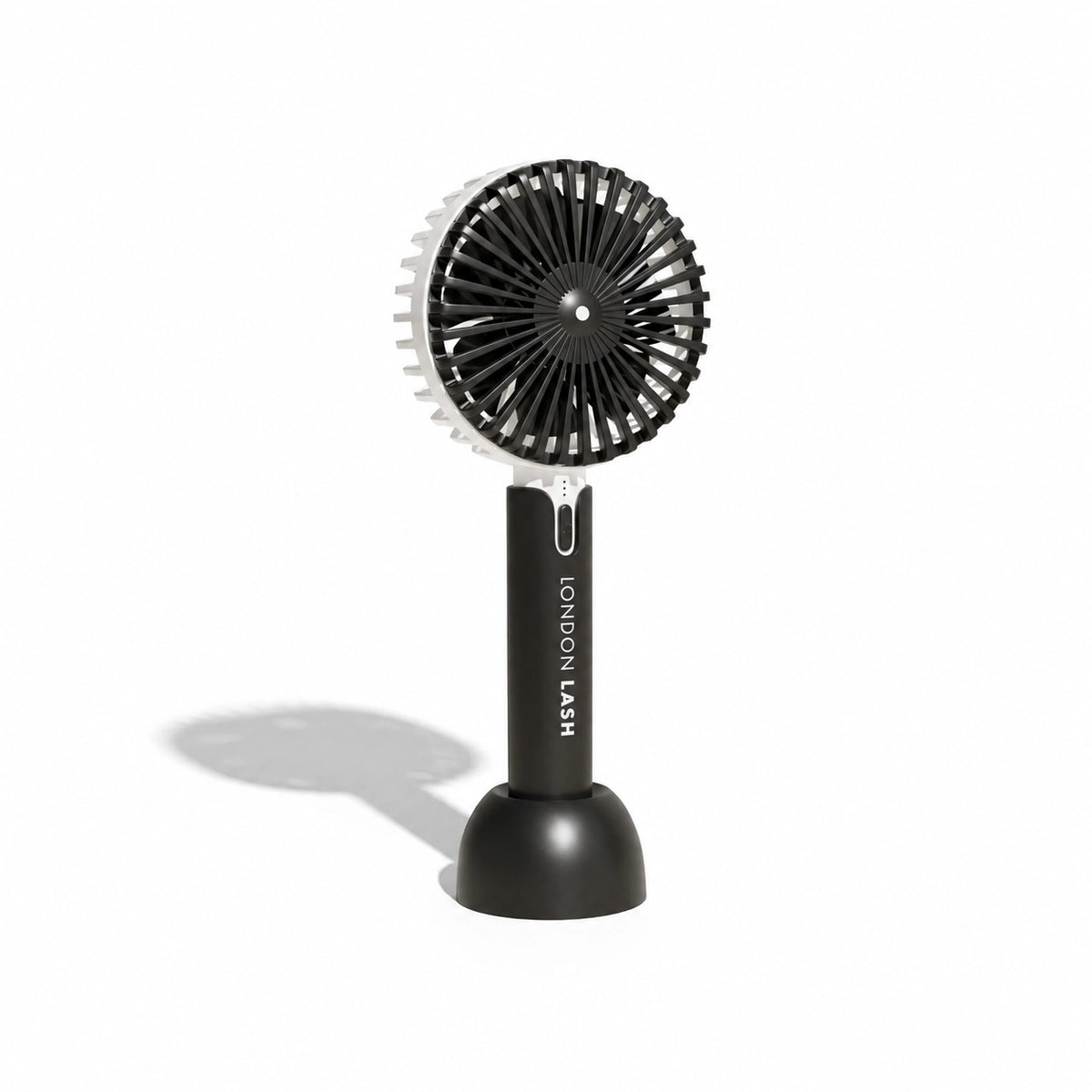 Black Mini Cooli lash fan with 'LONDON LASH' branding on a white background