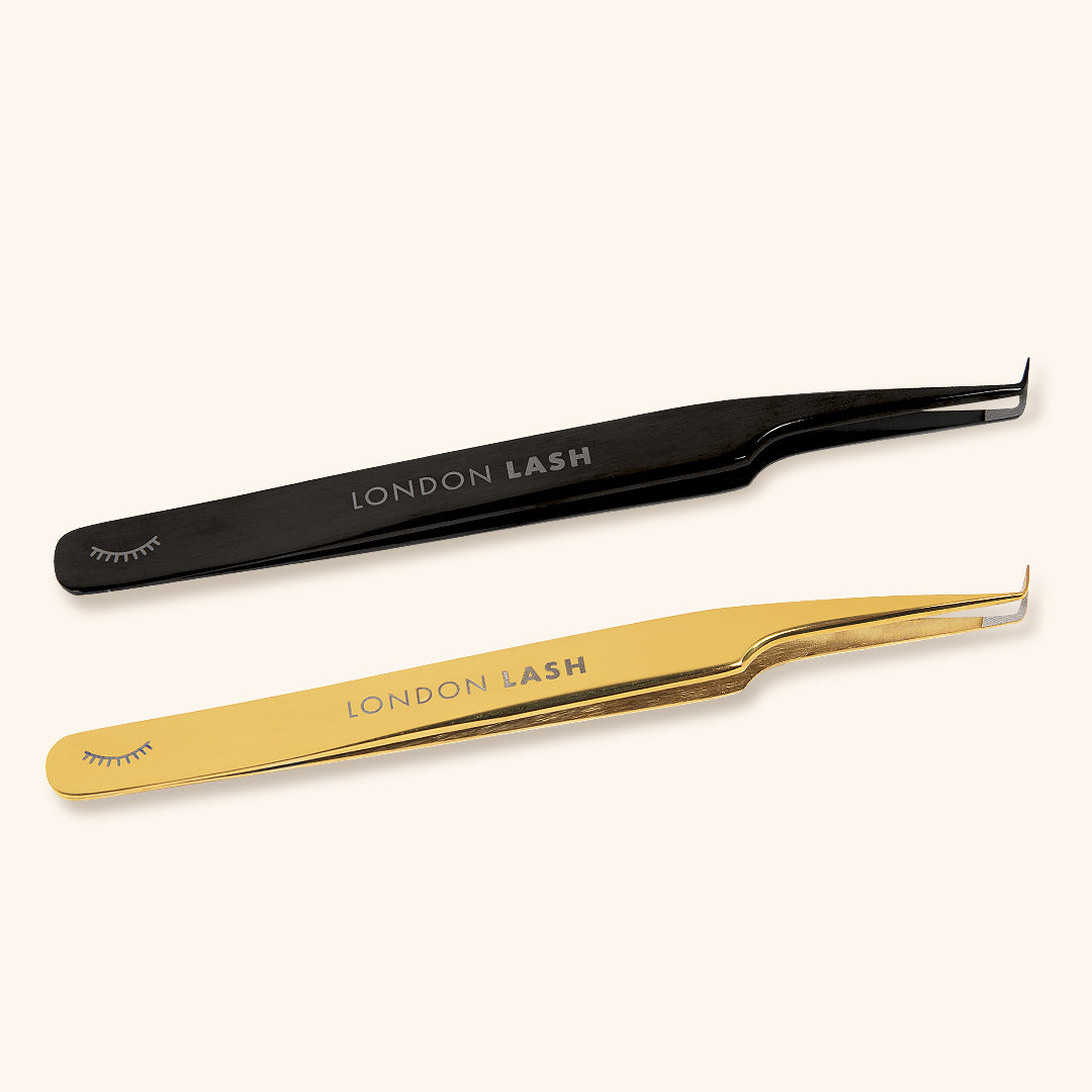 Fiber Ultra Fine Tip Mega Volume Tweezers, Black and Gold, London Lash Australia