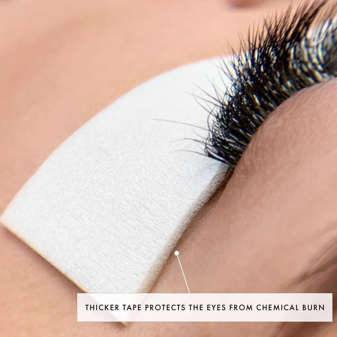 foam tape for eyelash extensions being used in place of an eyepatch