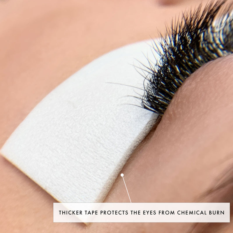 foam tape for eyelash extensions being used in place of an eyepatch