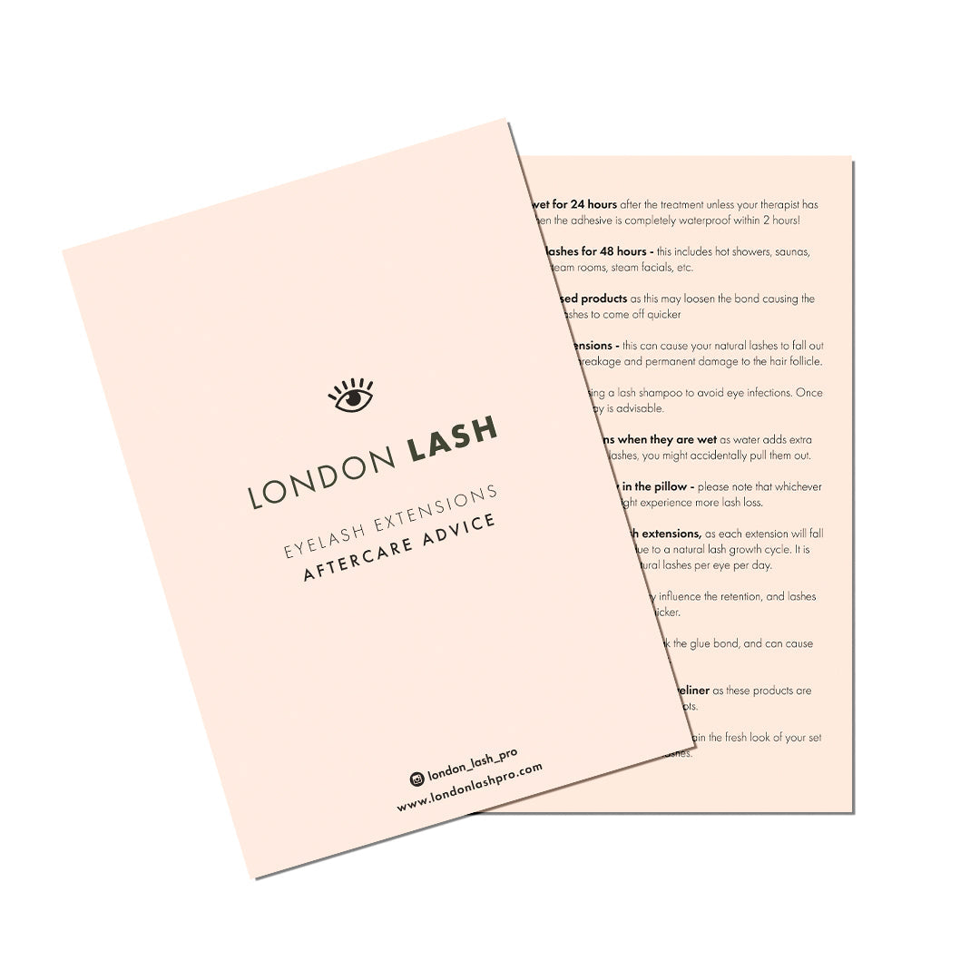 Digital Eyelash Extensions Aftercare Leaflet | Professional Eyelash Extensions Aftercare Supplies by London Lash Australia